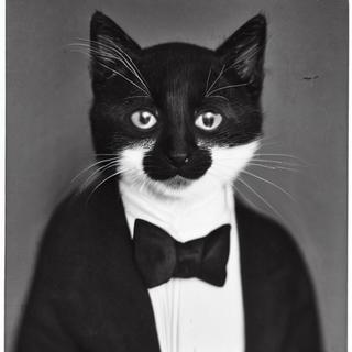 a black and white medium format 85mm photograph of a kitten in a tuxedo on his way to a funeral edward weston -s50 -b1 -W512 -H512 -C7.5 -S3998562582
